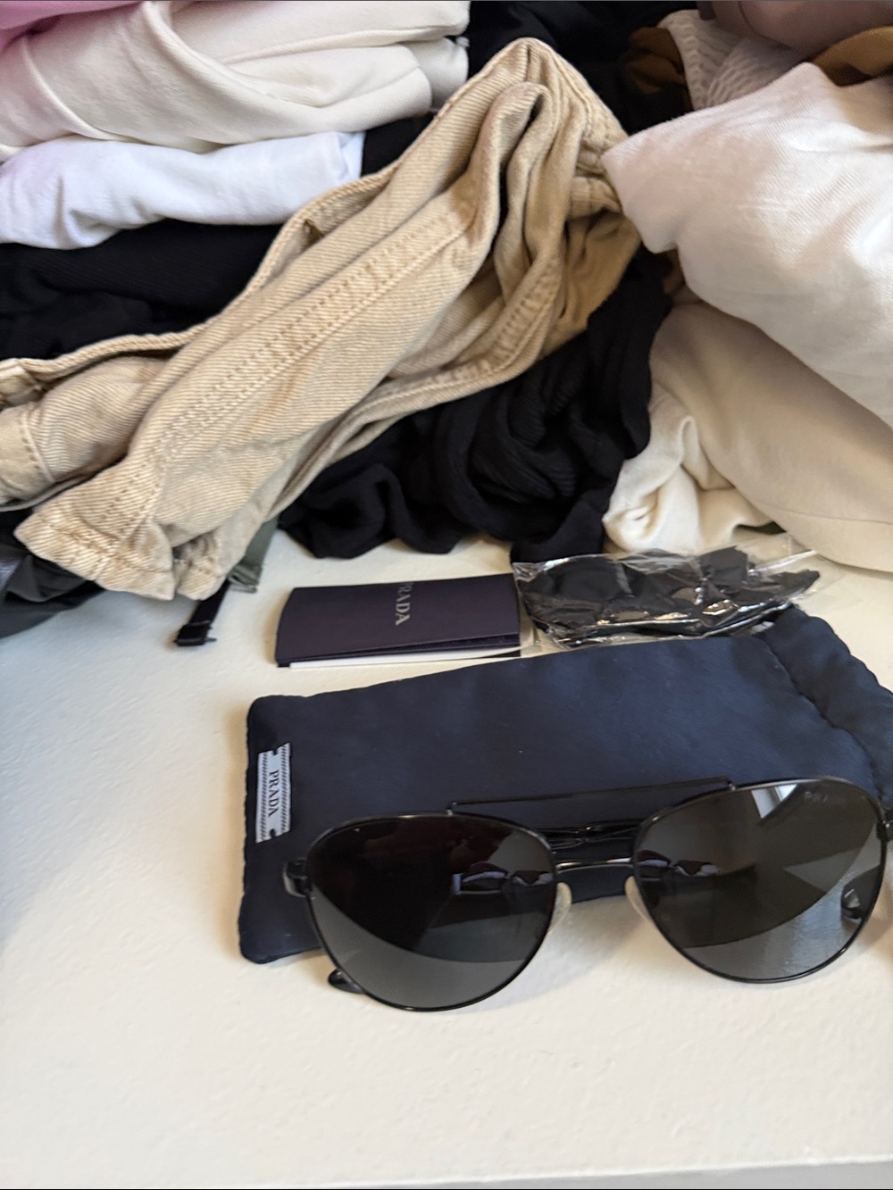 Prada Black Metal Aviator Sunglasses with Dark Lenses